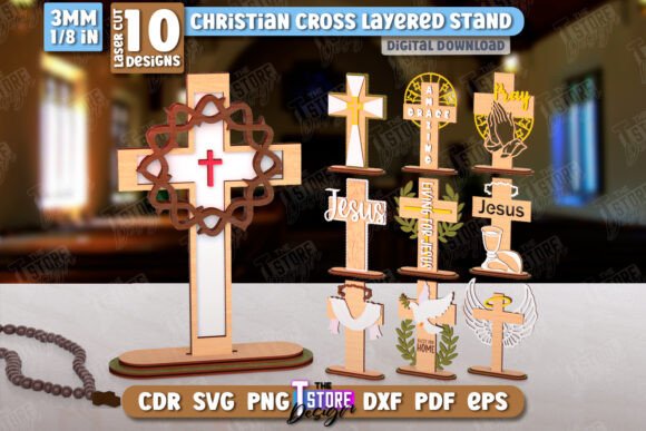 Christian Cross with Stand: A Versatile Laser Cutting Asset