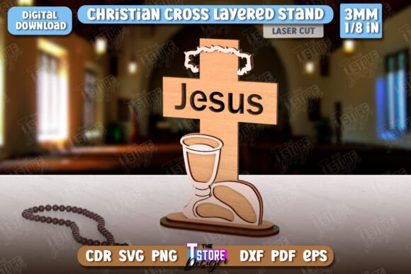 Christian Cross with Stand: A Versatile Laser Cutting Asset