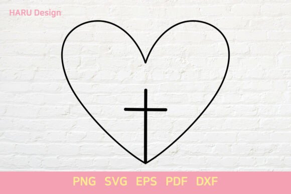Heart Cross Outline Jesus God Christian